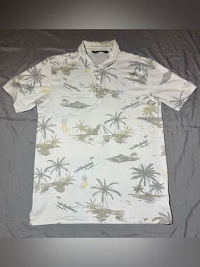 Travis Mathew Hawaiian/Palm Tree Print Polo Shirt, short sleeve, Men’s Size S